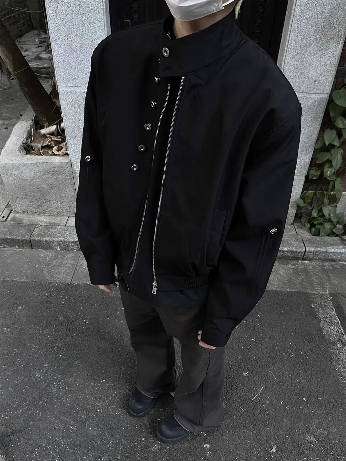 Threebooy American Retro Multi-button Stand Collar Design Jacket Men Korean Hip Hop Coat High Street Hip-hop Solid Color Classic Jacket