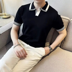 Threebooy  Japanese Retro Short-sleeved T-shirt Men's Polo Shirt Ice Silk Knitted Thin New Business Casual T-shirt Top