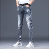 Threebooy Mens Denim Print Pants Jeans Korea Slimming Trendy Casual Jeans All-match Streetwear Light Luxury Men Jeans Pants for Men