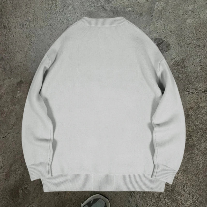 Threebooy  New American Trendy Men Sweater High Street Graffiti Printed Knit O Neck Long Sleeve Pullover Casual Loose High Street Knitwear