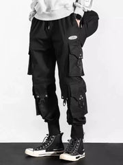 Threebooy  Men’s Loose Fit Cargo Pants with Multi Pockets Nine Tenth Length Tapered LegCasual Utility Style for Spring Autumn