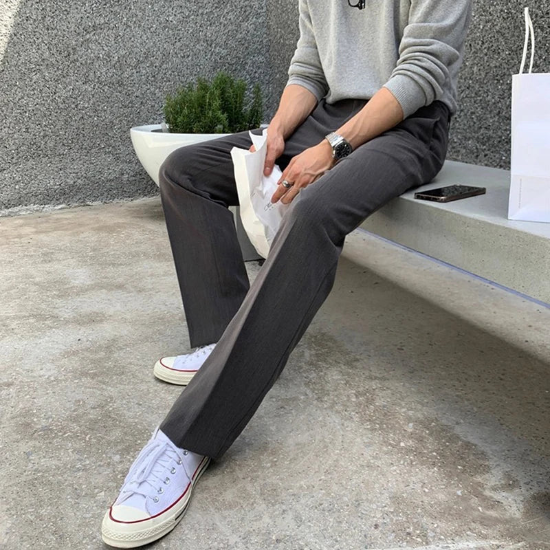 Threebooy  New Korean Fashion Men Suit Pants Light Luxury Business All-match Straight Slim-fit Casual Trousers Premium Elegant Dress Pants
