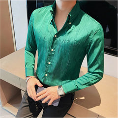 Threebooy Men Spring High Quality Fashion Slim Fit Long Sleeve Shirts/Male Fold Business Luxury Lapel Casual Shirts Chemise Homme S-3XL