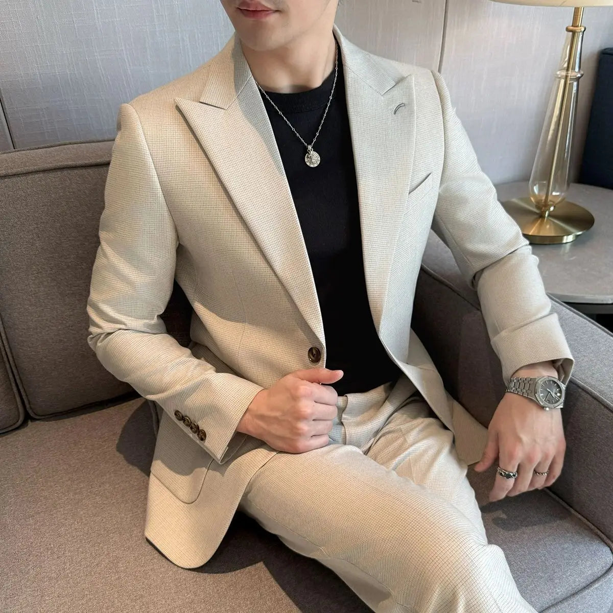 Threebooy  Advanced Mens Suit Two Piece  Fashionable Set Casual Versatile Trendy Slim Fit For Wedding Groom Business Dinner Party