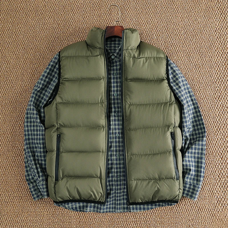 Threebooy  Down Padded Vest for Men Slim Fit Stand Collar Sleeveless Puffer Jackets Autumn Winter Casual Waistcoat Outwear Men's Warm Coat