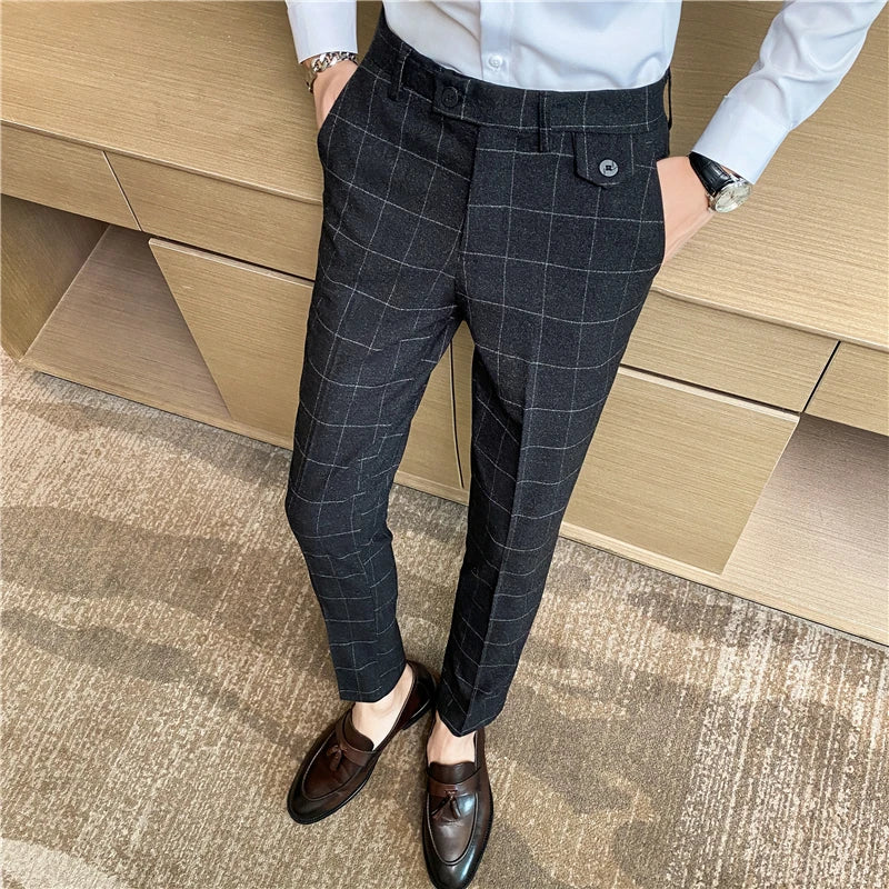 Threebooy New Fashion High Quality Men Suit Pants Straight Spring Autumn Long Male Plaid Classic Business Casual Trousers Full Length