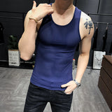 Threebooy Men Tops Ice Silk Vest Outer Wear Quick-Drying Mesh Hole Breathable Sleeveless T-Shirts Summer Cool Vest Beach Travel Tanks