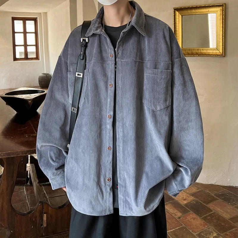 Threebooy Fashion Lapel Button All-match Solid Shirts Coats Men's Clothing Spring New Loose Casual Long Sleeve Tops Korean Shirt