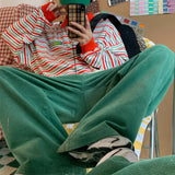 Threebooy Green Corduroy Pants Men Vintage Harajuku Japanese Retro Streetwear White Trousers Male Men's Casual Loose Fashion