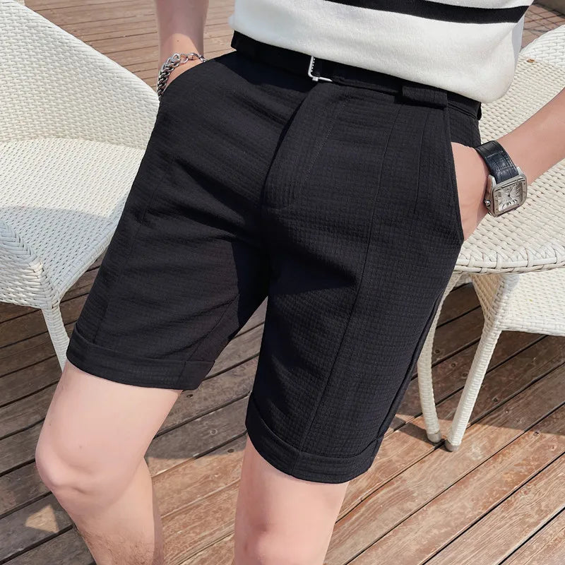 Threebooy New Summer  Solid Shorts Men High Quality Casual Business Social Elastic Waist Men Shorts 2 Colors Beach Shorts 29-36