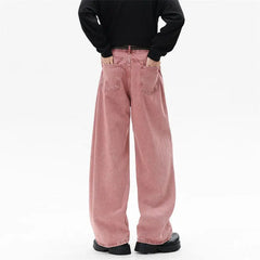 Threebooy Pink Straight Leg Denim Pants Unisex Gender Neutral Jeans Urban Street Style Fashion Trendy Casual Wear Comfortable 2025 New
