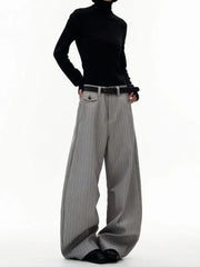 Threebooy  Old Money Striped Suit Pants Men Vintage Baggy Sweatpants Y2k Wide leg Casual Curved Loose Trousers Fashion Work wear