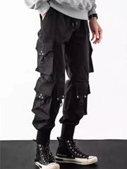 Threebooy  Men’s Loose Fit Cargo Pants with Multi Pockets Nine Tenth Length Tapered LegCasual Utility Style for Spring Autumn