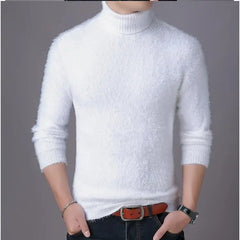 Threebooy  Men's High Neck Sweater Autumn Winter New Fashion Imitation Mink Plush Warm Plush Knitwear