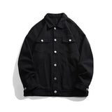 Threebooy Black Denim Short Jacket Men Jeans Jacket Coats Turn Down Collar Denim Coats Windbreaker Pockets Overalls Bomber Streetwear