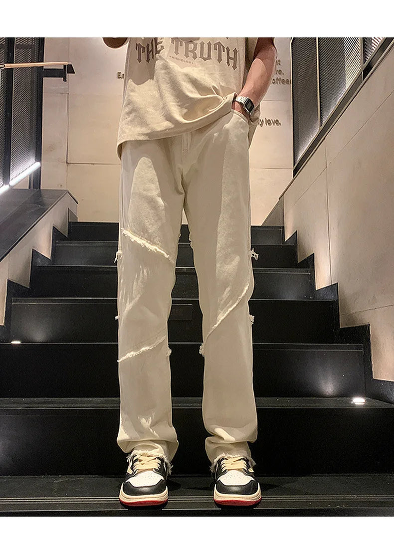 Threebooy New Spring Jeans Loose-fit Straight-leg Sporty Workwear Pants Hong Style Washing Jeans For Men