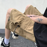 Threebooy Summer New Japanese Style Large Size Thin Shorts Men Loose Knee Cargo Shorts Hip Hop Streetwear Male Short Trousers