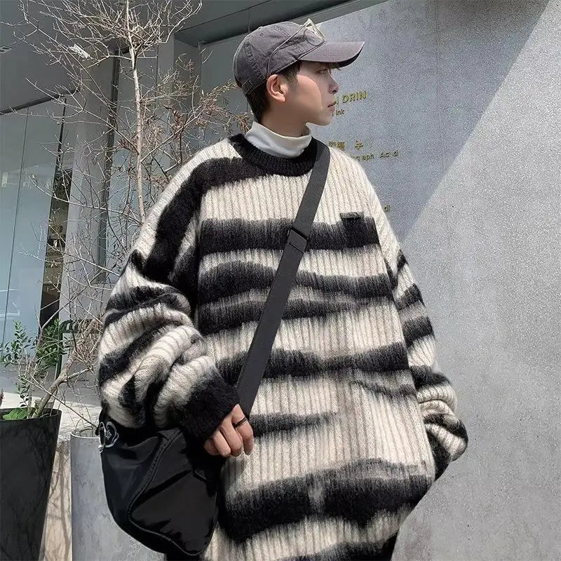 Threebooy Lattice Korean Fashion Sweater Men Interior Harajuku Men's Clothes Winter Oversize Wool and Mixes Knit Print Luxury