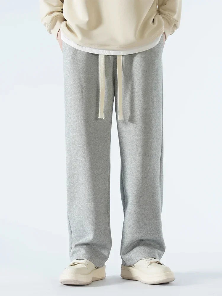 Threebooy  New Men's Casual Pants Wide Leg Straight 65% Cotton Fabric Outdoor Sweatpants Neutral High-quality Soft Long Baggy Trousers