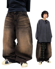 Threebooy Retro Hip Hop Y2k Baggy Jeans Low Waisted Casual Cargo Pants Women Punk Oversized Wide Leg Floor Length Denim Pants Streetwear