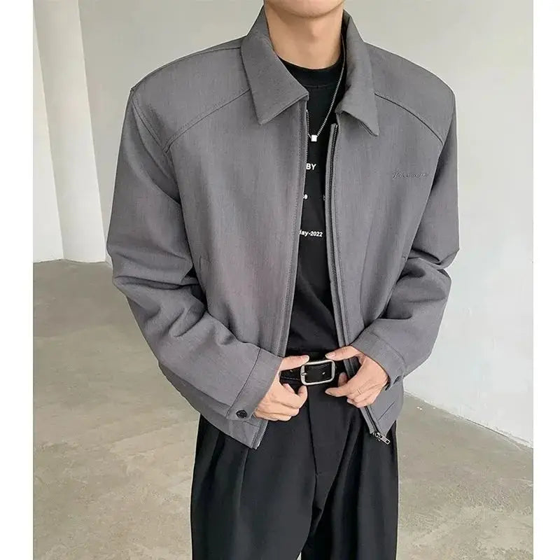 Threebooy Black Short Autumn Suit Jacket Male College Preppy Wearing American Baseball Uniforms with High-end Shoulder Pad Jacket Chic