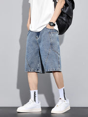 Threebooy  Men's Summer Denim Cargo Shorts Big Size 8XL 7XL 6XL Elastic Waist Straight Baggy Jeans Shorts
