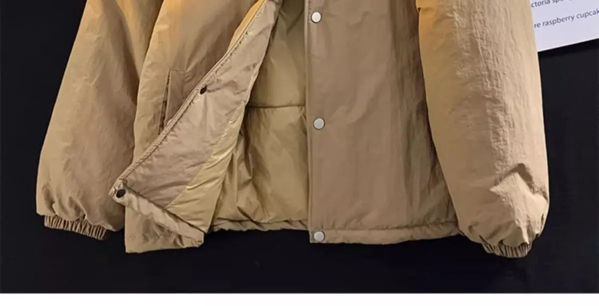 Threebooy Thickened Winter Parkas Japanese Large Size Retro Workwear English Letters Padded Coat Loose Lapel Warm Button Up Coat