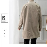 Threebooy Men Trench Coat Loose Fit Long Lapel Single Breasted Windbreaker Fashion Jacket Office Button Overcoat Oversized Men Clothing