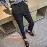 Threebooy  Autumn New Waffle Business Dress Pants Men Elastic Waist Casual Suit Pant Classic Slim Office Social Trousers Costume Homme