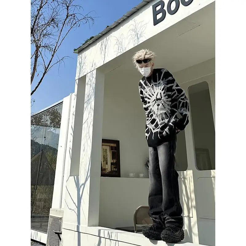 Threebooy Y2k Oversized Sweater Spider Jacquard Crew Neck Oversize Knitted Sweater Sweater for Men Women Harajuku Hip Hop Street Pullover