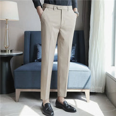 Threebooy  New Men Non-iron Fabric Dress Pants Slim Straight Black White Casual Suit Pants Male Business Little Feet Suit Trousers