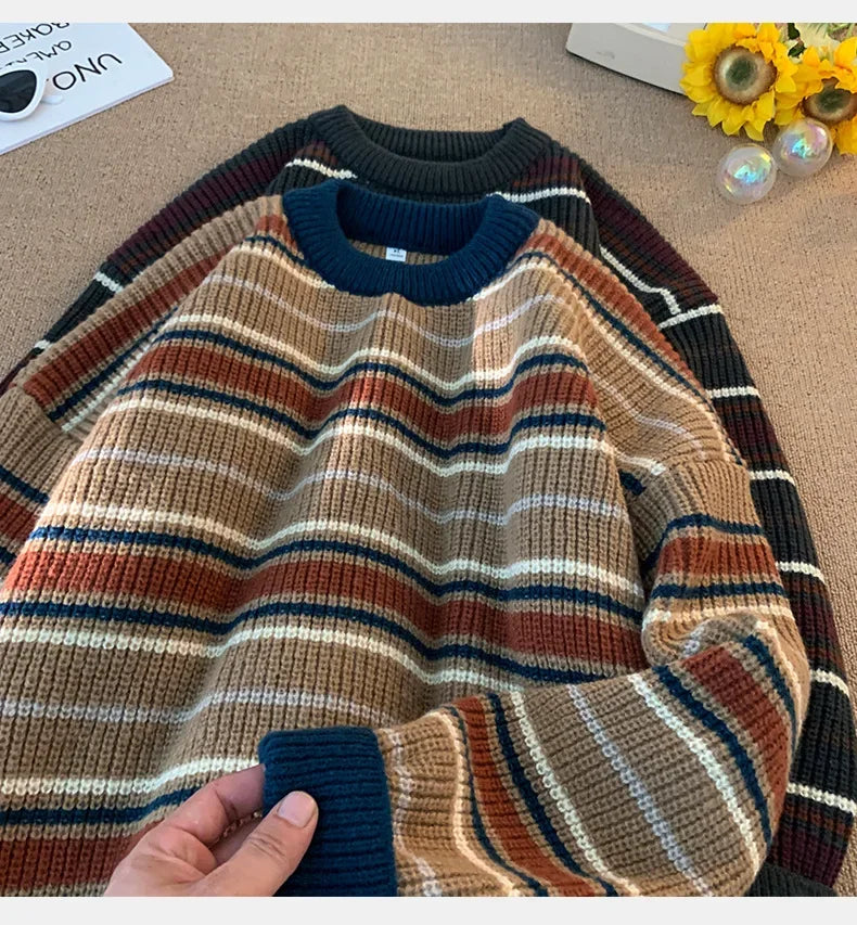 Threebooy Brand Winter Sweater Man 2025 Autumn Winter Loose O Neck Color Blocking O Neck Pullover Fashion Man Korean Clothes