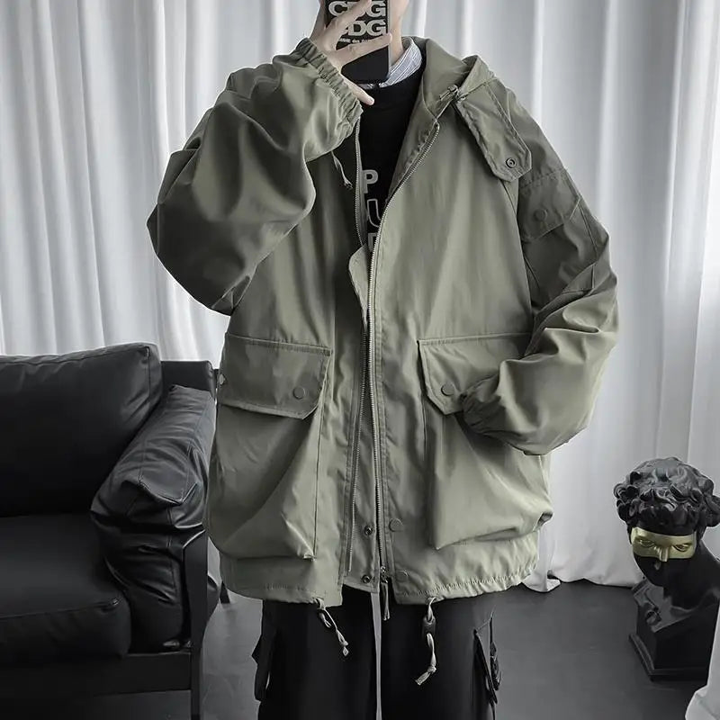 Threebooy Fall Winter Thickened Work Jacket Korean Style Trendy Hooded Jacket Men 2025 New Versatile Loose Fashion Top Aesthetic Urban