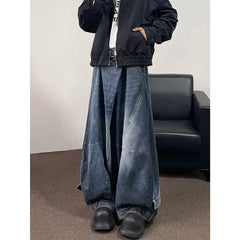 Threebooy Hip hop high street men and women trendy hip-hop straight leg washed jeans for couples loose retro casual wide leg pants Y2K