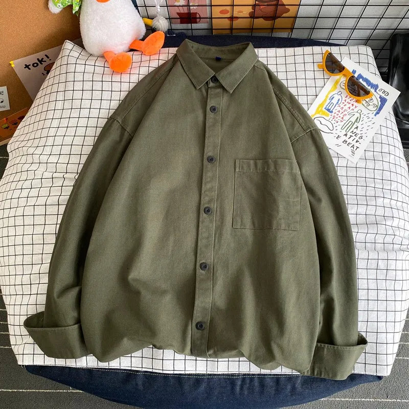 Threebooy New Men Luxury Korean Style Shirts Casual Long Sleeve Drapped Solid Color Button-down Cardigan Fashion Japanese Blouse 2025 New