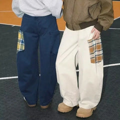 Threebooy  American Plaid Multi-pocket Cargo Pants For Men Hip Hop Fashion Straight Wide-leg Trousers New Patchwork Work pantalones