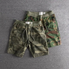 Threebooy  American Style Five-Quarter Short Shorts for Men Summer Outdoor Workwear Elastic Waist Durable Casual Camouflage Four-Quarter...