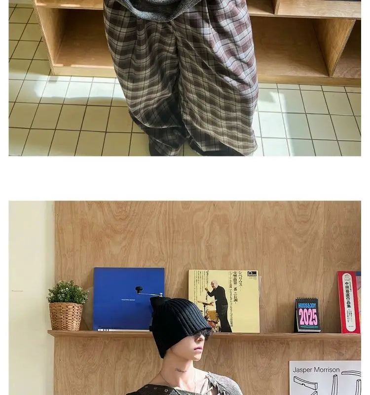 Threebooy Street Punk Shirt Off-shoulder Hollow T-shirt American 2025 New High-end Style Fashionable Casual Loose Short Sleeves