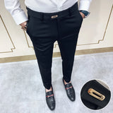 Threebooy Summer Men's Business Casual Trousers Black Stretch Leggings Autumn Winter Long Pants Slim Style in Korean Version Suit Pants