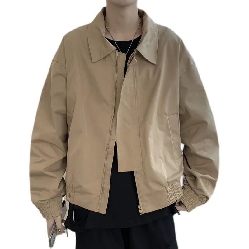 Threebooy Spring Short Workwear Coat Men's China-Chic Functional Trench Coat Loose Personality Casual Handsome Lapel Windbreaker Jacket