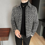 Threebooy New Single-Breasted Trench Coat Veste Homme Fashion Retro Tartan Jacket Aautumn And Winter Men's Slim Short Woolen Coat S-3XL