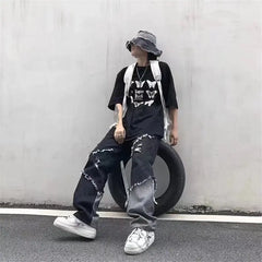 Threebooy Mens Jeans Pants With Hole Casual Vintage Straight Leg Korean Fashion Streetwear Harajuku Trousers