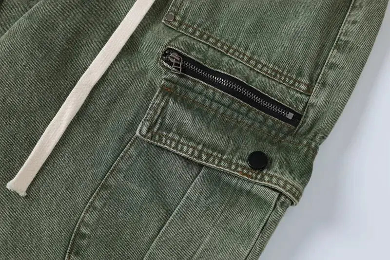 Threebooy Hip hop retro high street men and women trendy personalized washed workwear jeans for couples loose straight leg casual pants