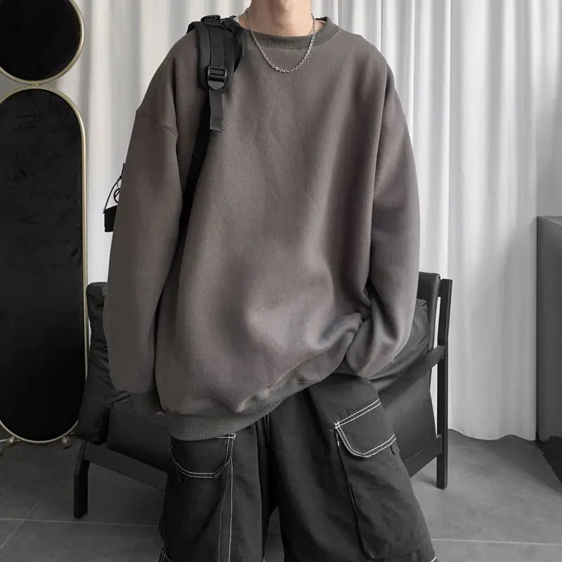 Threebooy Spring Autumn Heavyweight Trendy Brand Long-sleeved T-shirt Men's Velvet Thickened Top Loose Sports Bottoming Youth Sweatshirt