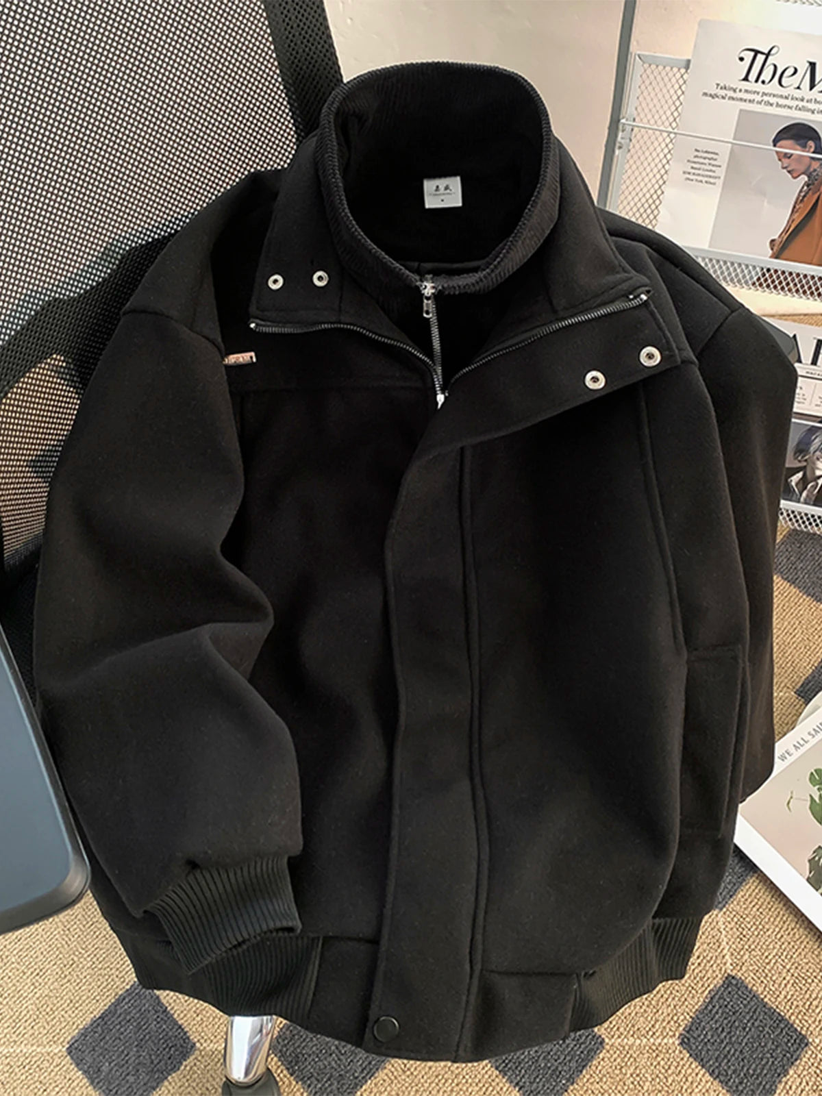 Threebooy  American Heavy Fake Two-piece Thick Wool Jacket Men's 2025 Winter American Workwear Woolen Jacket Top Aesthetic Urban