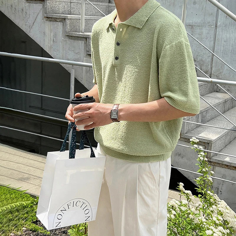 Threebooy  New Summer Simple Retro Men Polo Shirt Leisure Vintage High Quality Knit T-shirt Casual Korean Style Loose Breathable Tops M-2XL