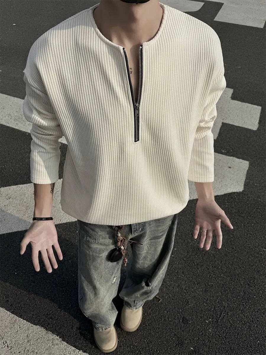 Threebooy American Half-Zip Henley T-Shirt Men's Spring Autumn Long Sleeve Underwear Tough Guy Outfit Hoodie