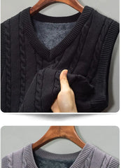 Threebooy Simple Vintage Padded Vest Warm Sweater Vest Sleeveless Knitted Wool Vest Autumn Winter Thickened Plus Fleece Waistcoat