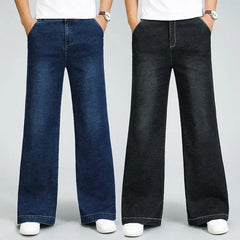 Threebooy  Autumn Winter New High Street Men Thick High Waist Flare Jeans Loose Washed Comfortable All-match Elastic Jeans Straight Pants