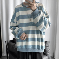 Threebooy Autumn Winter Striped Men's Korean Fashion Hoodies Youth Harajuku Retro Long Sleeve Bottoming Shirt Pullover